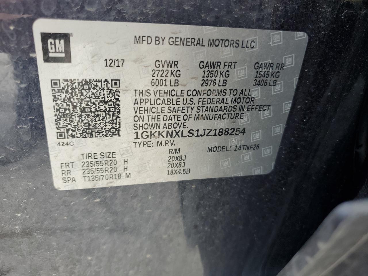 1GKKNXLS1JZ188254 2018 GMC Acadia Denali