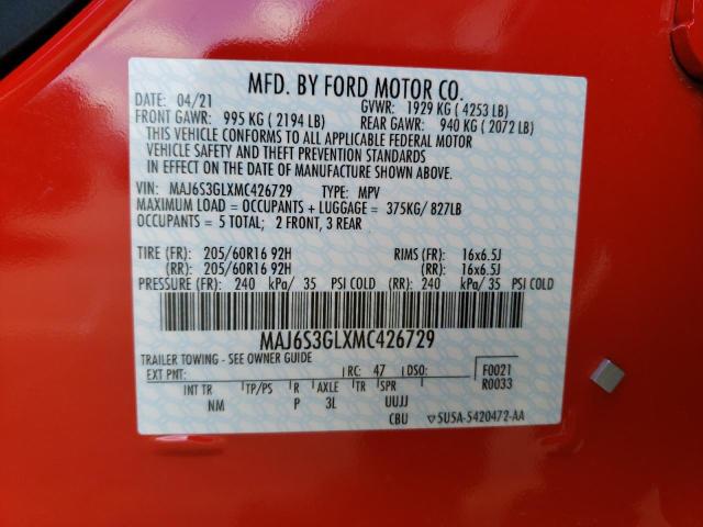 2021 Ford Ecosport Se VIN: MAJ6S3GLXMC426729 Lot: 56612094