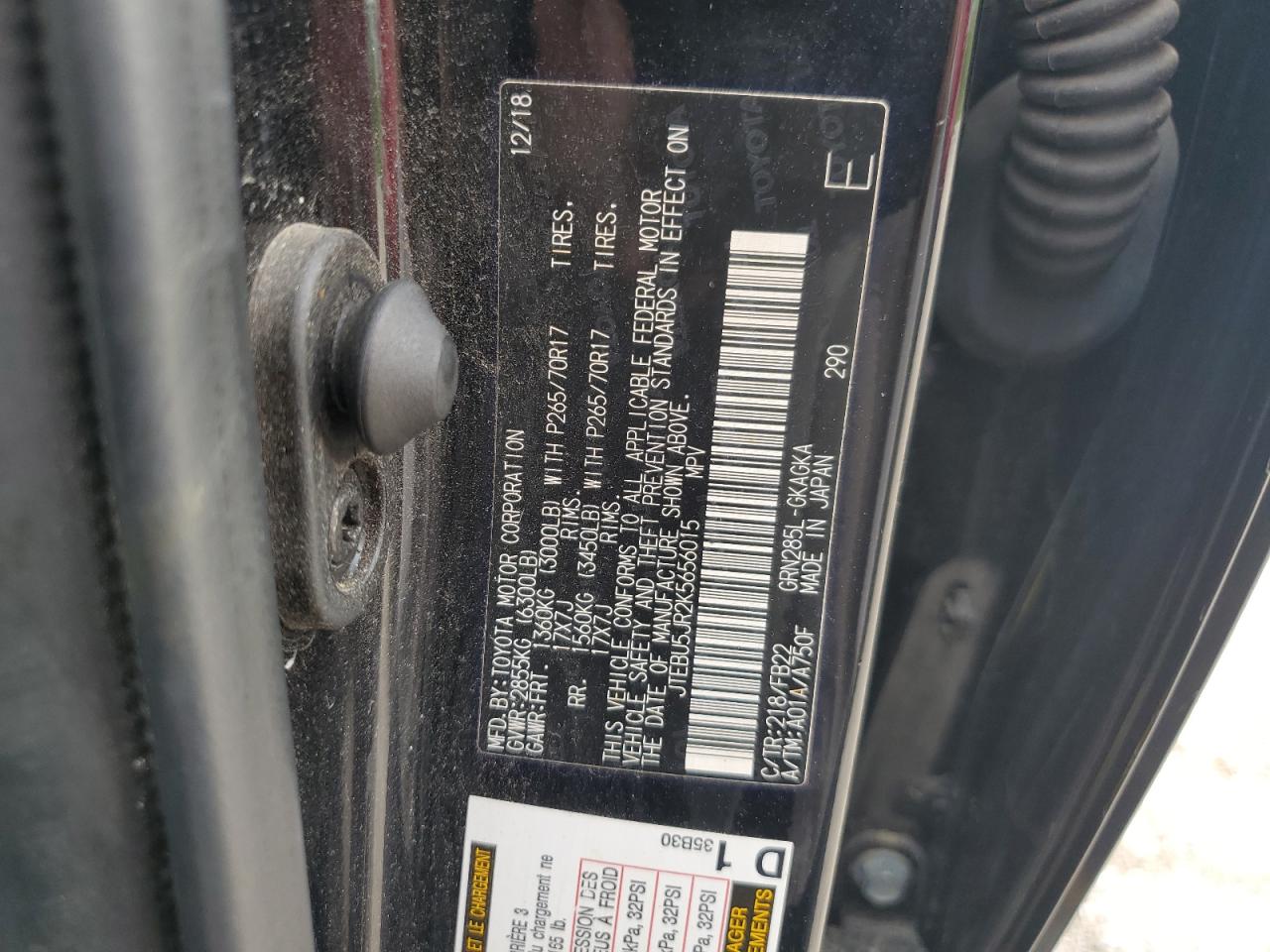 JTEBU5JR2K5656015 2019 Toyota 4Runner Sr5