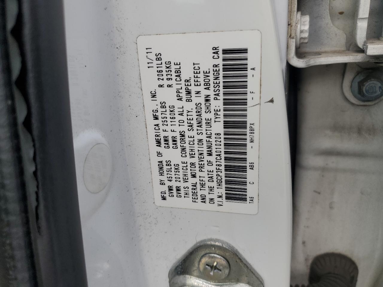 1HGCP3F87CA010208 2012 Honda Accord Exl