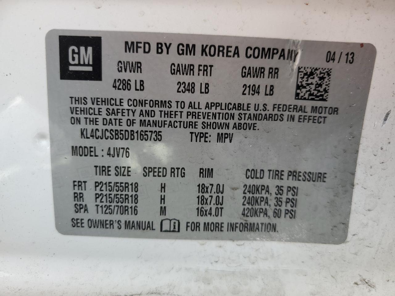 KL4CJCSB5DB165735 2013 Buick Encore