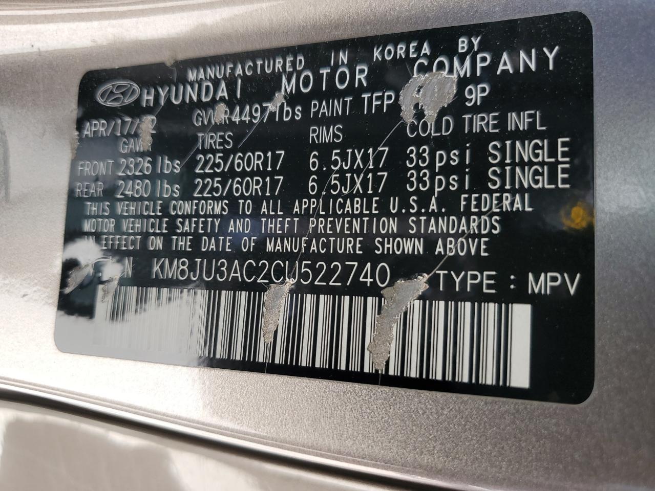 KM8JU3AC2CU522740 2012 Hyundai Tucson Gls