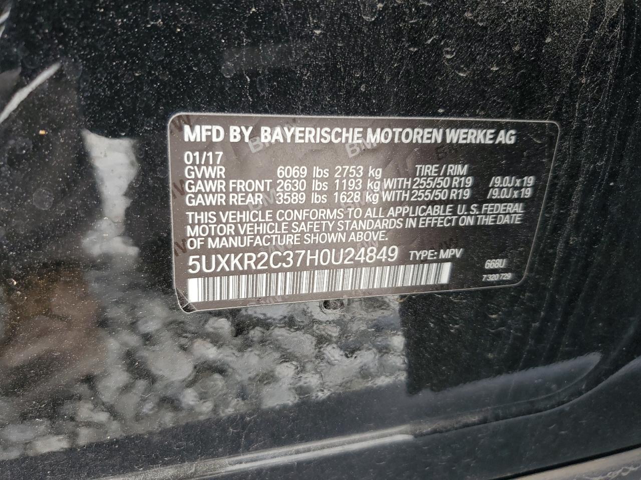 5UXKR2C37H0U24849 2017 BMW X5 Sdrive35I