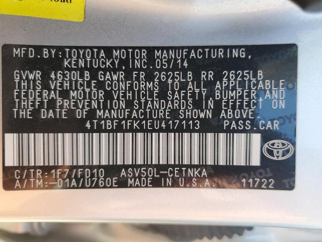 2014 Toyota Camry L VIN: 4T1BF1FK1EU417113 Lot: 55149124