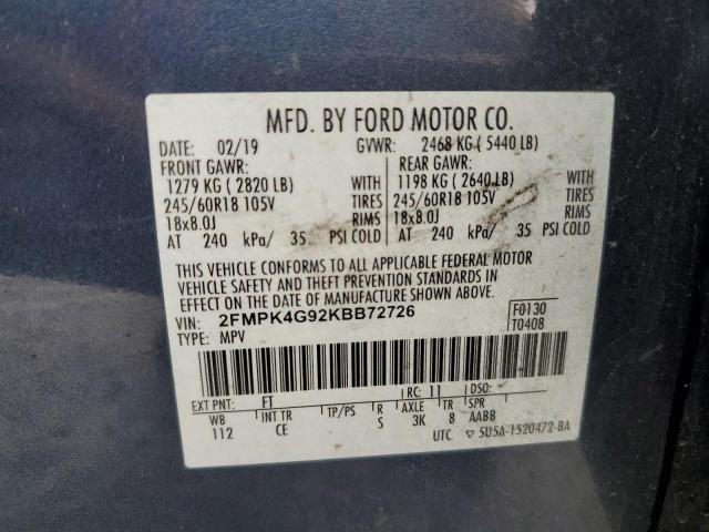 2019 Ford Edge Se VIN: 2FMPK4G92KBB72726 Lot: 54983314