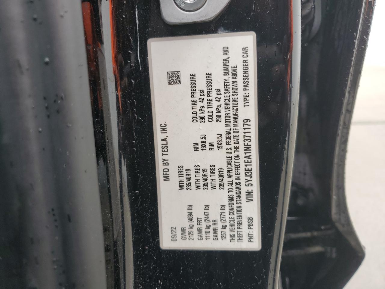 5YJ3E1EA1NF371179 2022 Tesla Model 3