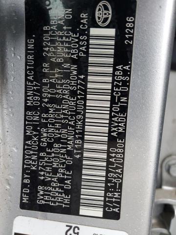 4T1B11HK9JU017774 2018 TOYOTA CAMRY - Image 12