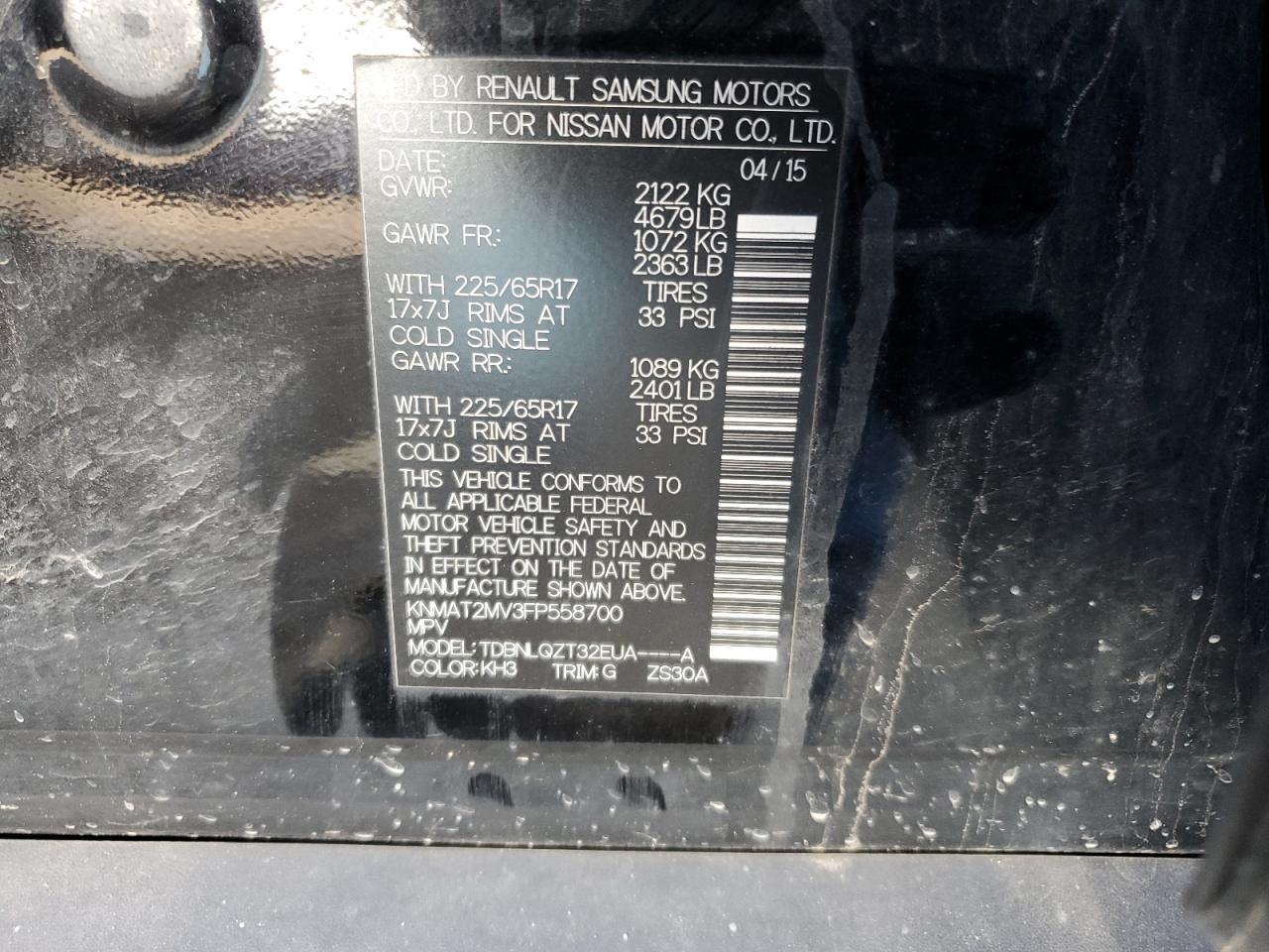 KNMAT2MV3FP558700 2015 Nissan Rogue S