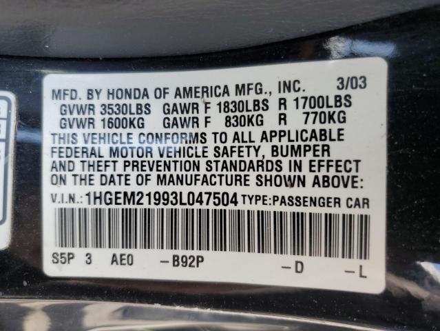2003 Honda Civic Ex VIN: 1HGEM21993L047504 Lot: 54518764
