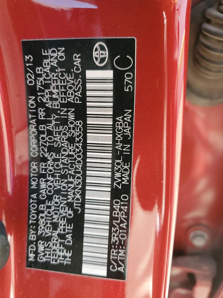 JTDKN3DU4D0343358 2013 Toyota Prius