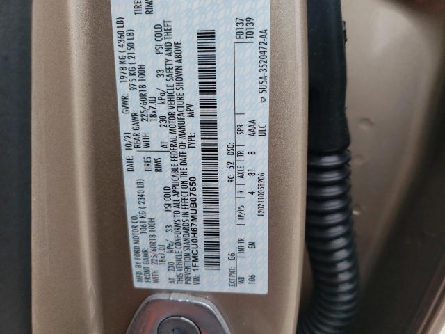 2021 Ford Escape Sel VIN: 1FMCU0H67MUB07650 Lot: 54909184