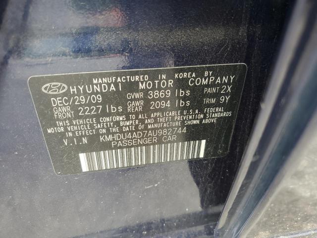 2010 Hyundai Elantra Blue VIN: KMHDU4AD7AU982744 Lot: 52850884