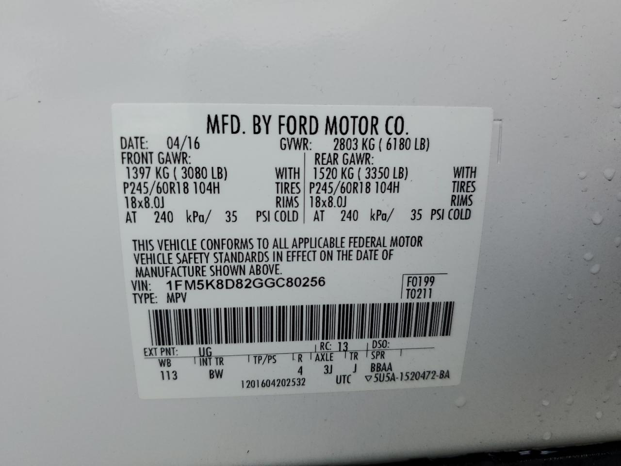 1FM5K8D82GGC80256 2016 Ford Explorer Xlt