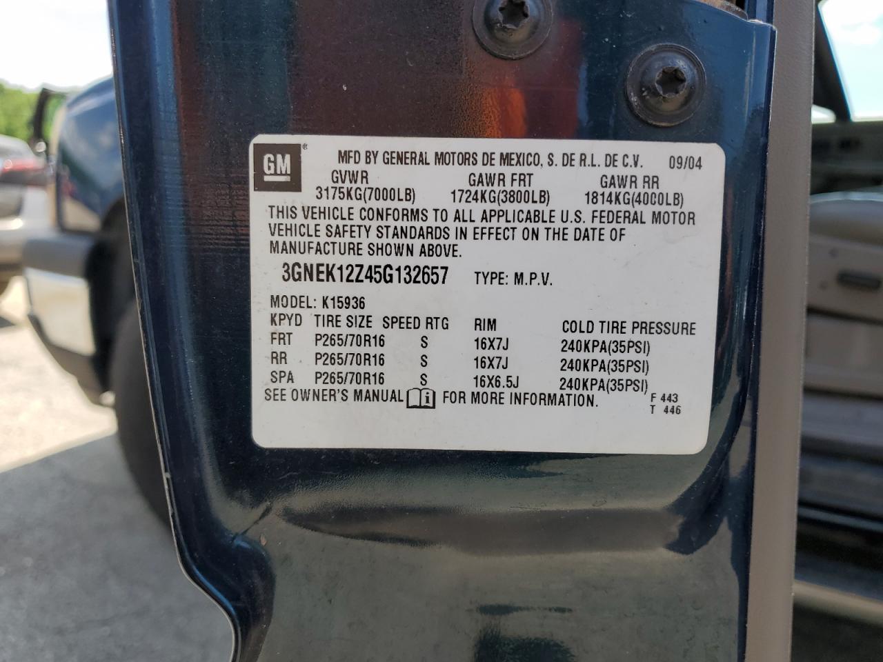 3GNEK12Z45G132657 2005 Chevrolet Avalanche K1500
