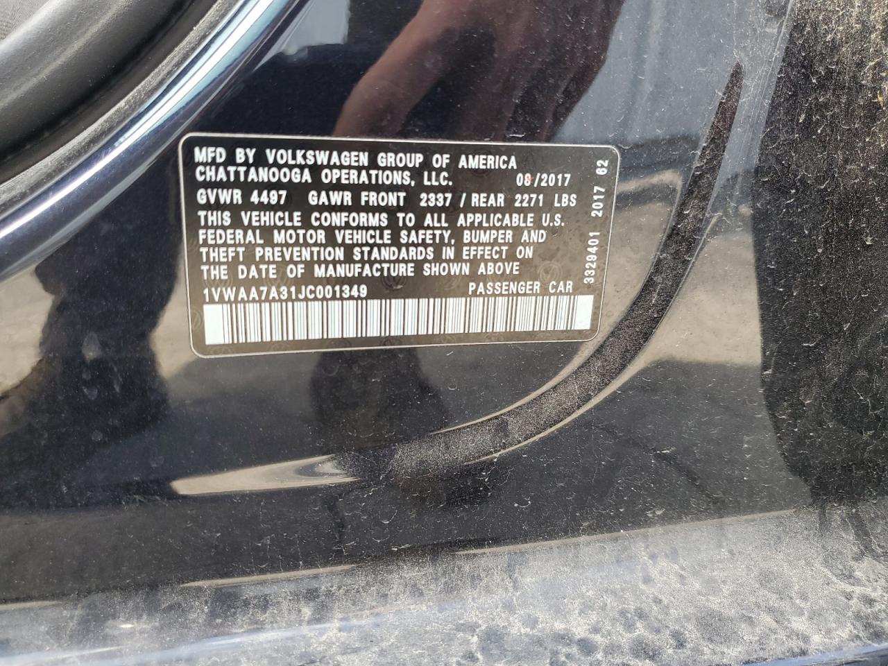 1VWAA7A31JC001349 2018 Volkswagen Passat S