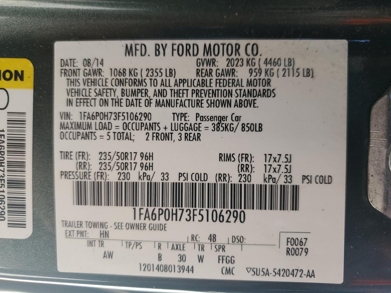 2015 Ford Fusion Se vin: 1FA6P0H73F5106290