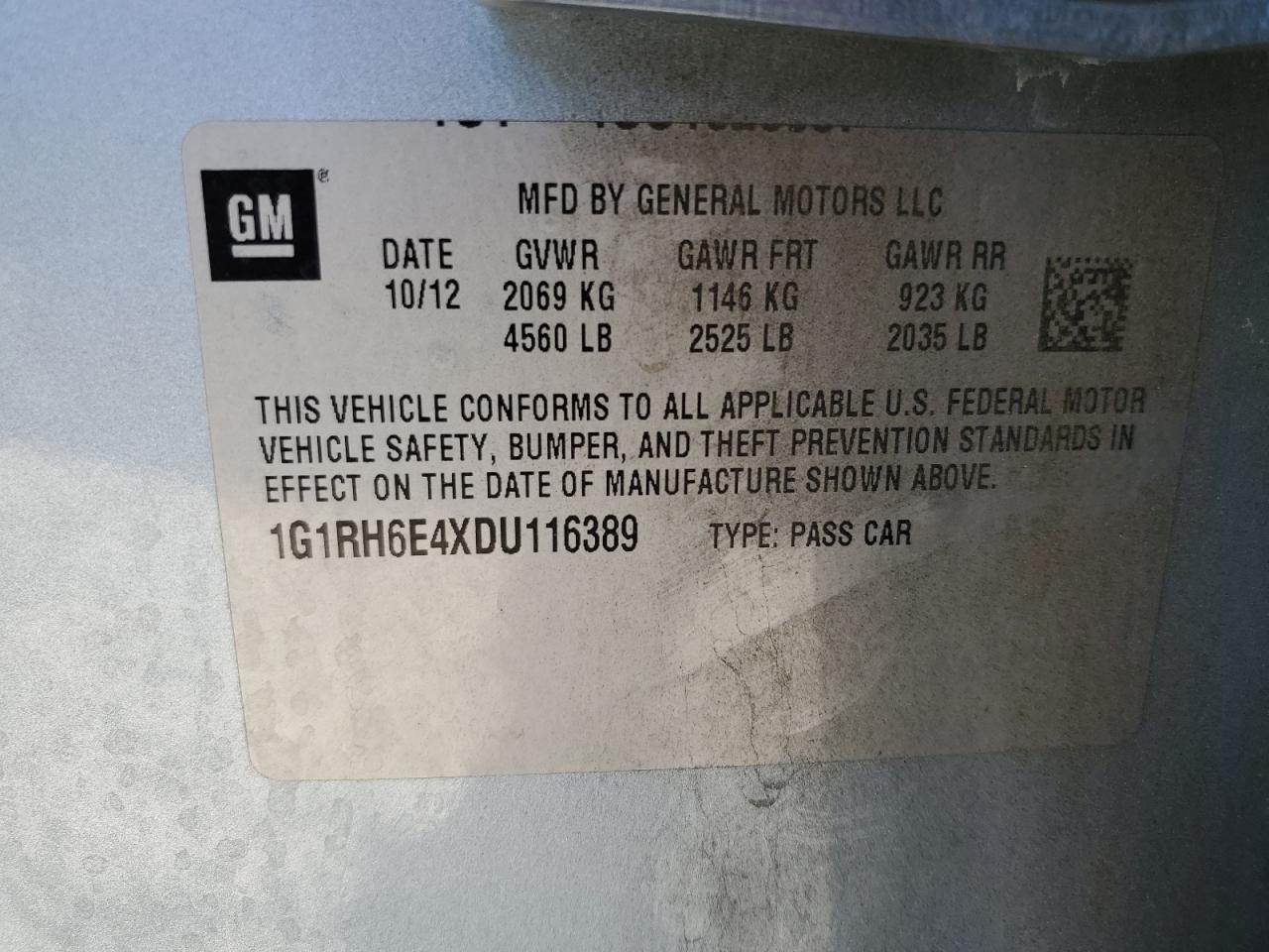 1G1RH6E4XDU116389 2013 Chevrolet Volt