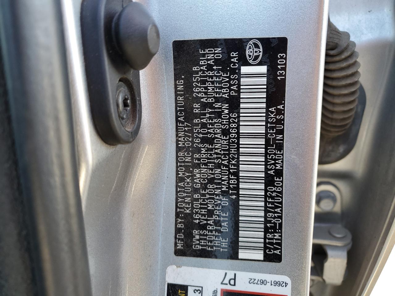 4T1BF1FK2HU396826 2017 Toyota Camry Le