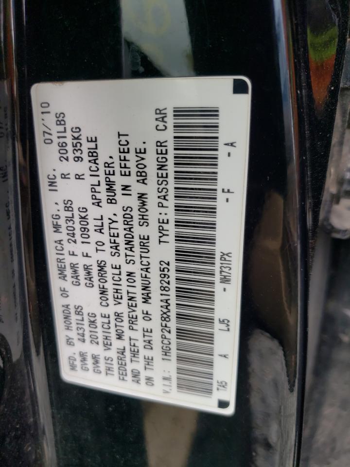 1HGCP2F8XAA182952 2010 Honda Accord Exl