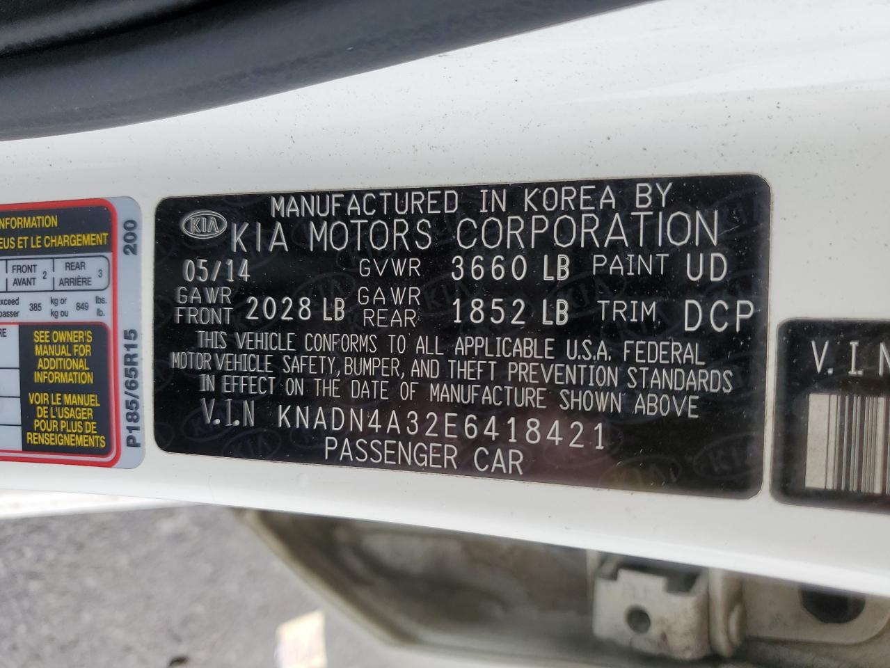 KNADN4A32E6418421 2014 Kia Rio Ex