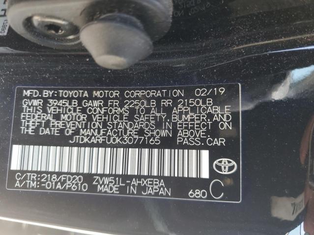 2019 Toyota Prius VIN: JTDKARFU0K3077165 Lot: 54590464