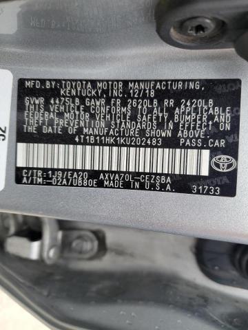 VIN 4T1B11HK1KU202483 2019 Toyota Camry, L no.12