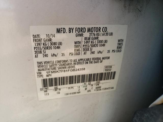 2015 Ford Explorer Limited VIN: 1FM5K7F81FGB24358 Lot: 54241904