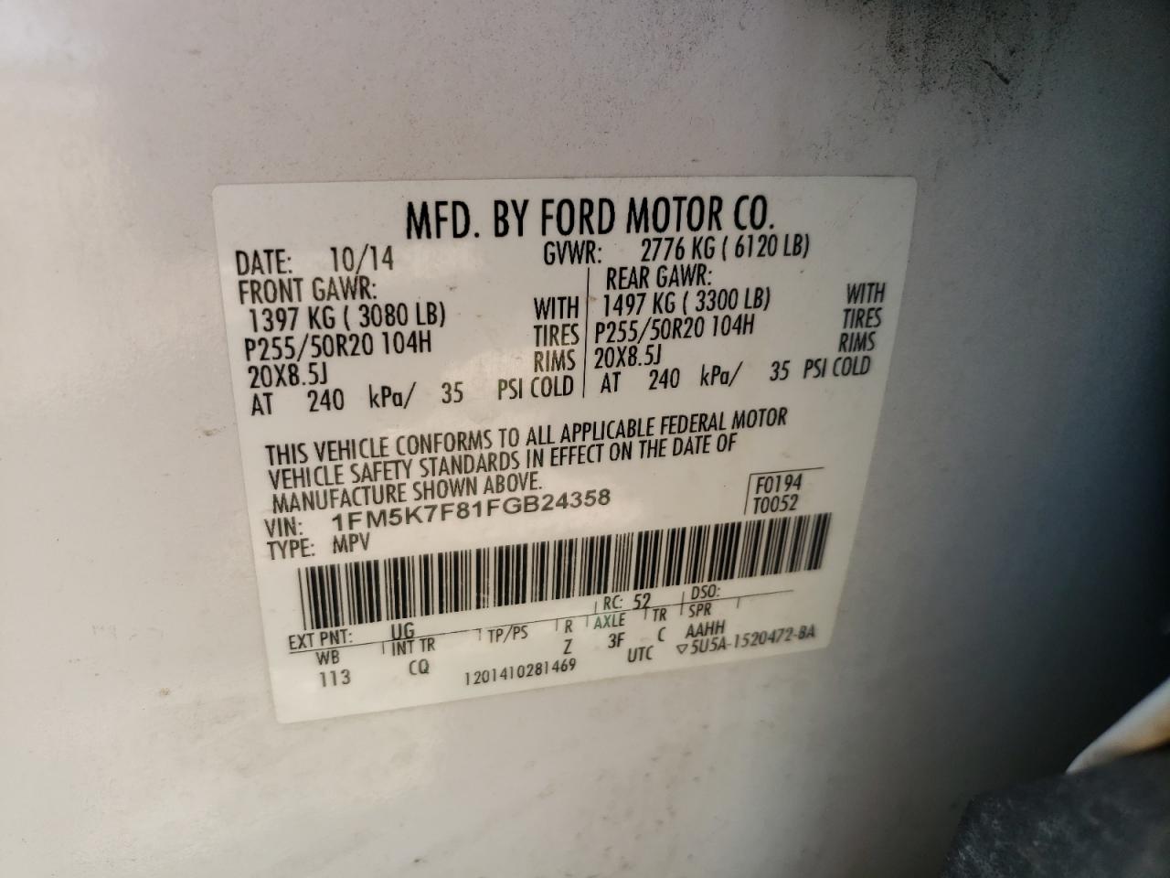 1FM5K7F81FGB24358 2015 Ford Explorer Limited