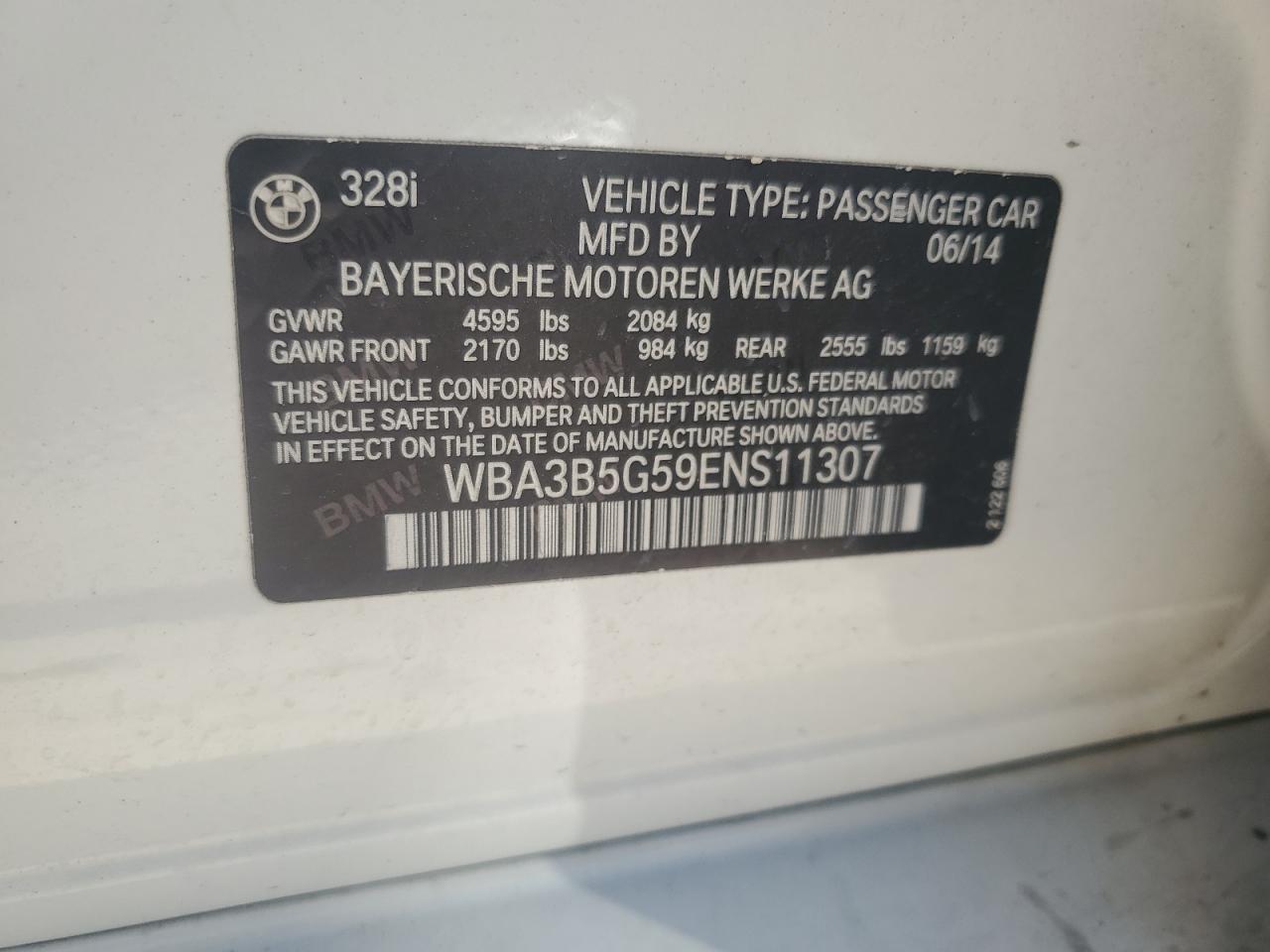 WBA3B5G59ENS11307 2014 BMW 328 Xi Sulev