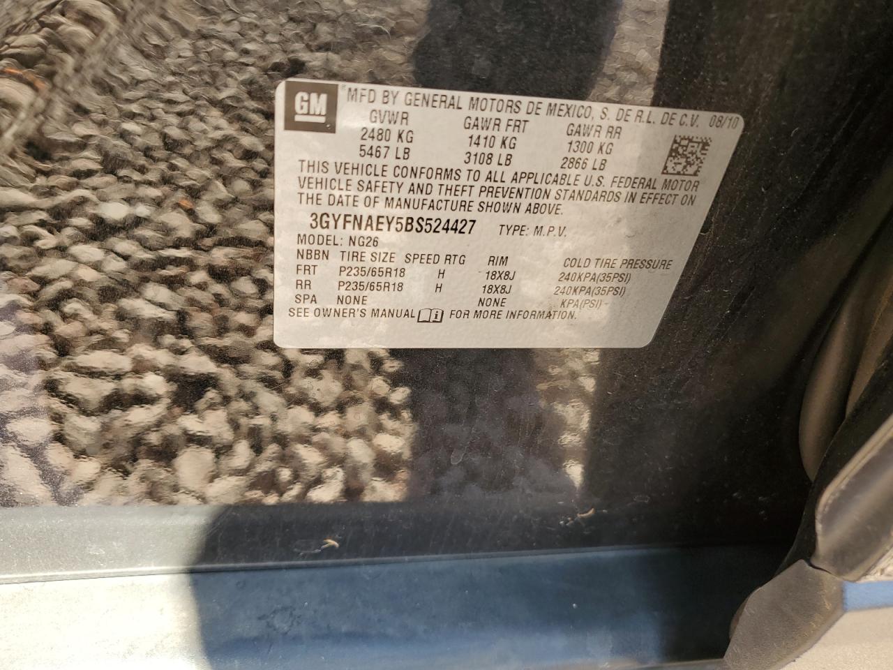 3GYFNAEY5BS524427 2011 Cadillac Srx Luxury Collection