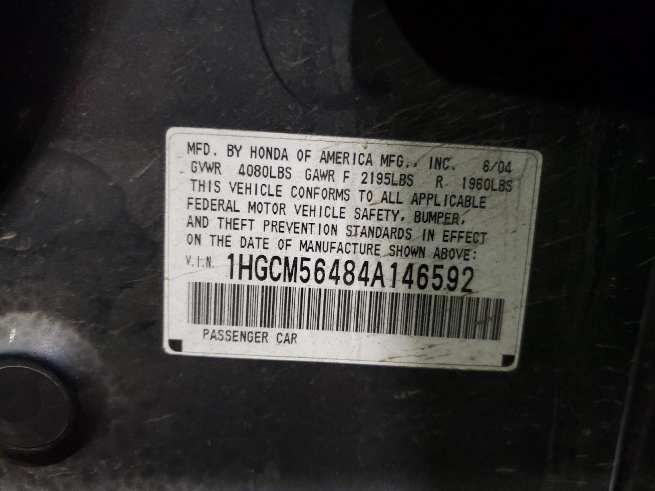 1HGCM56484A146592 2004 Honda Accord Lx