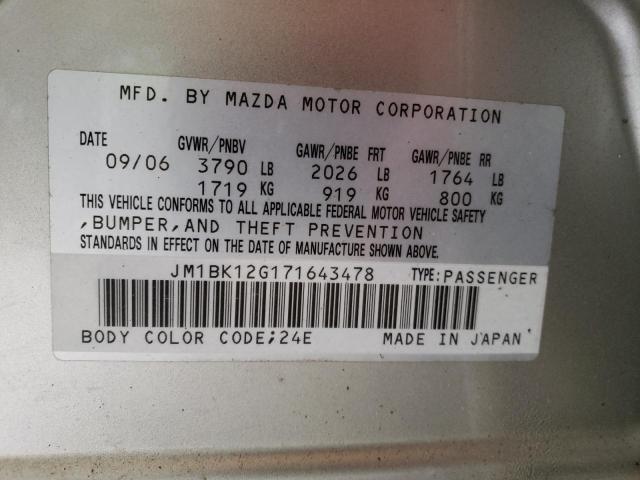 2007 Mazda 3 I VIN: JM1BK12G171643478 Lot: 55112424