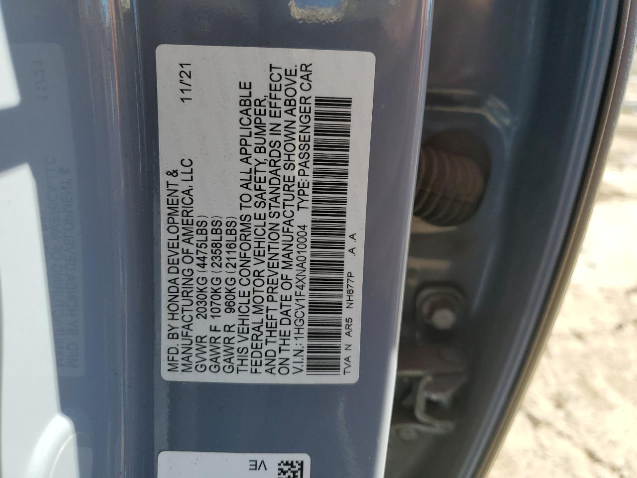 1HGCV1F4XNA010004 2022 Honda Accord Sport Se