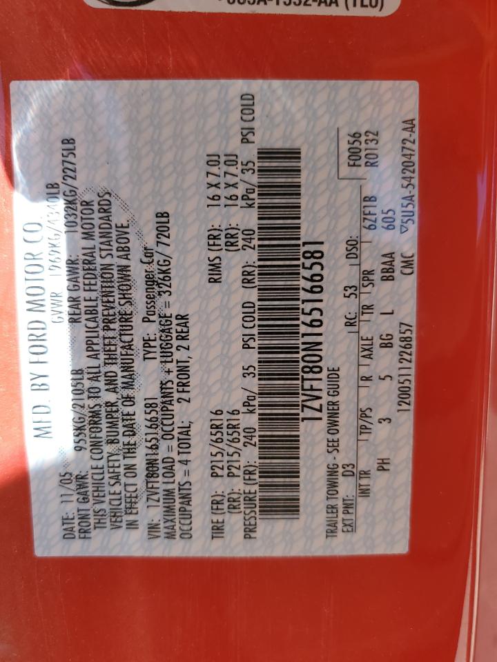 1ZVFT80N165166581 2006 Ford Mustang