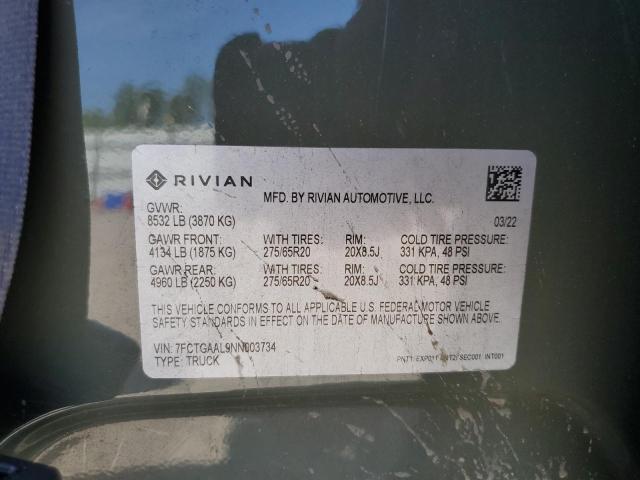 2022 Rivian R1T Launch Edition VIN: 7FCTGAAL9NN003734 Lot: 55918744