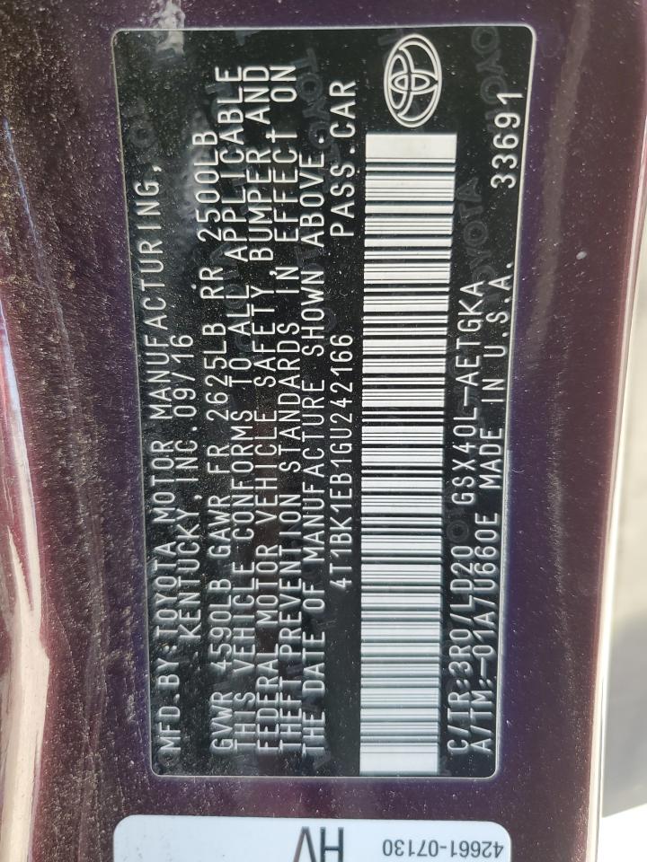 4T1BK1EB1GU242166 2016 Toyota Avalon Xle