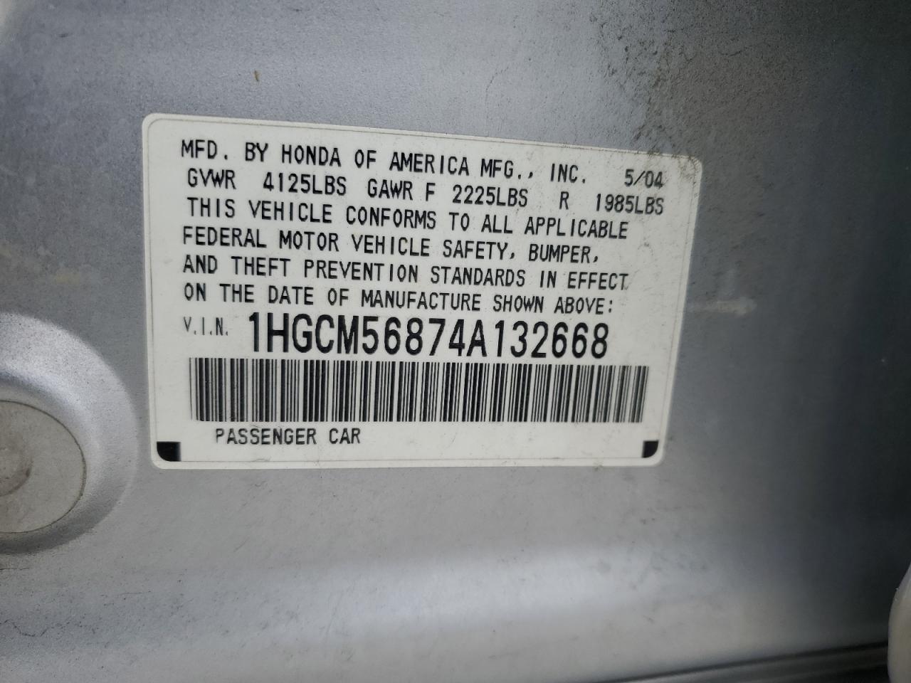 1HGCM56874A132668 2004 Honda Accord Ex