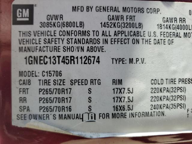 2005 Chevrolet Tahoe C1500 VIN: 1GNEC13T45R112674 Lot: 54383514