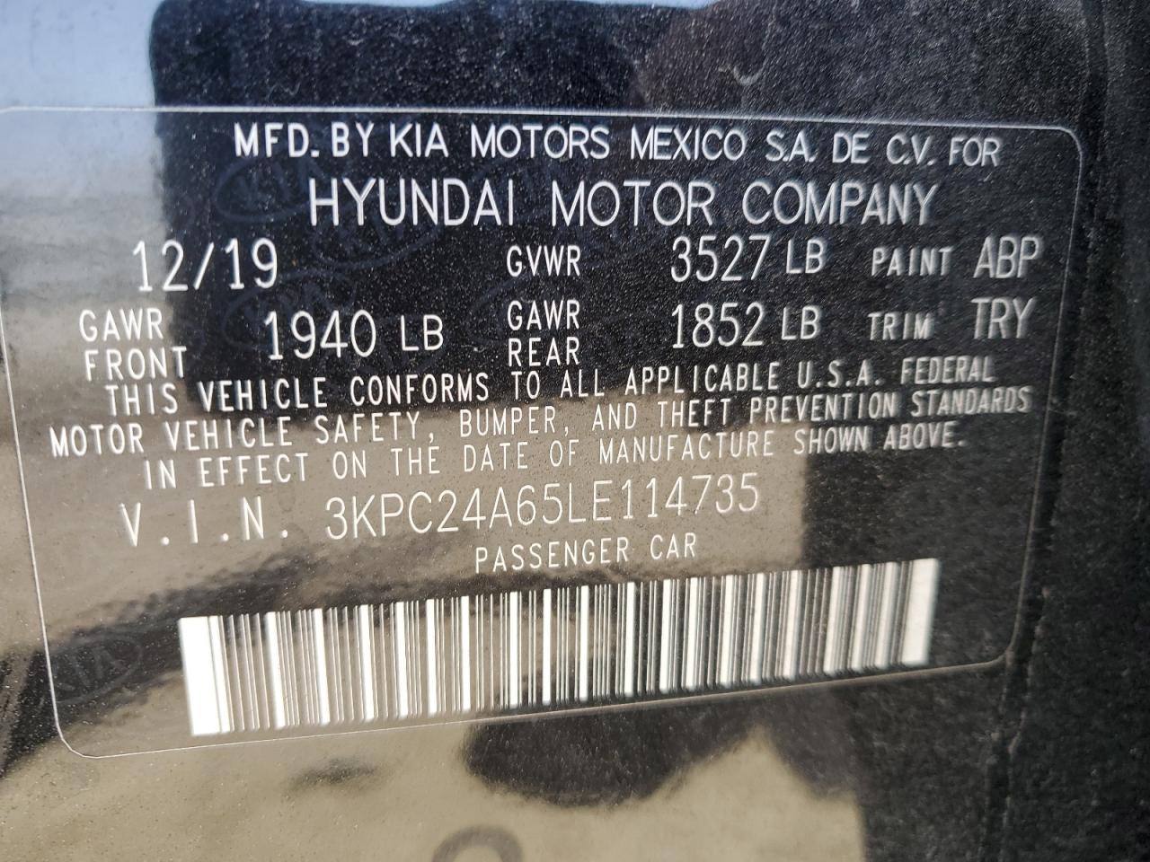 3KPC24A65LE114735 2020 Hyundai Accent Se