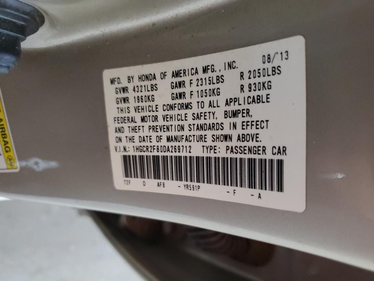 1HGCR2F80DA269712 2013 Honda Accord Exl