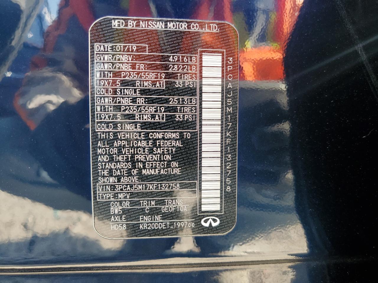 3PCAJ5M17KF132758 2019 Infiniti Qx50 Essential