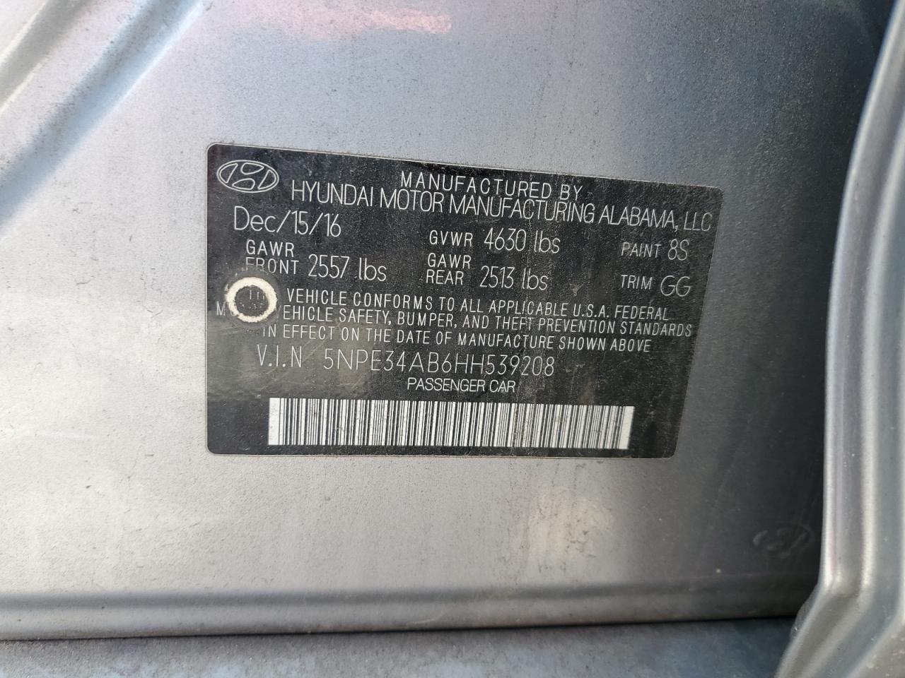 5NPE34AB6HH539208 2017 Hyundai Sonata Sport