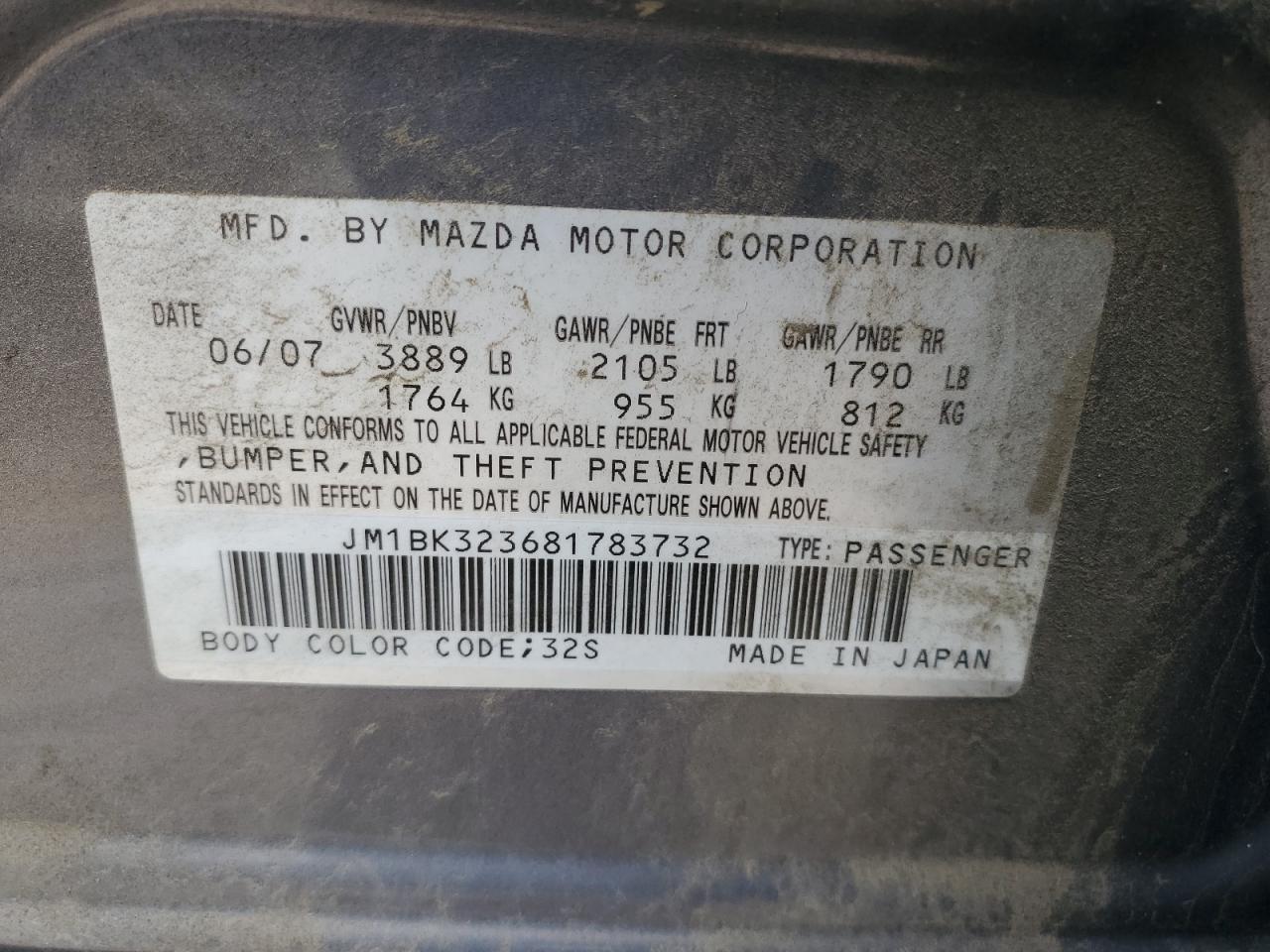 JM1BK323681783732 2008 Mazda 3 S