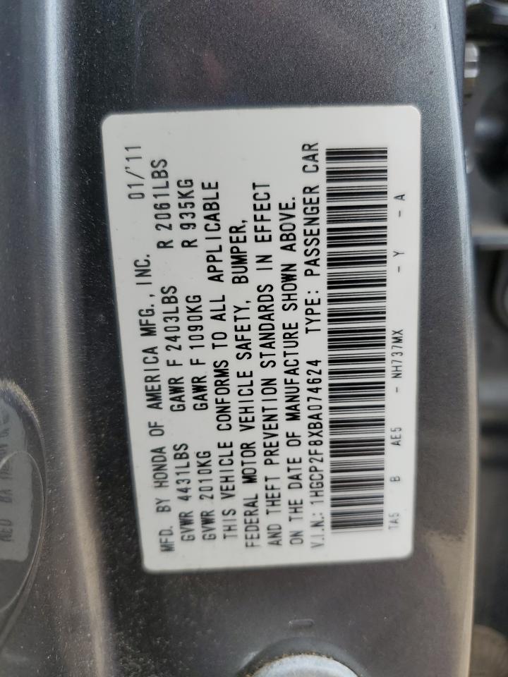 1HGCP2F8XBA074624 2011 Honda Accord Exl