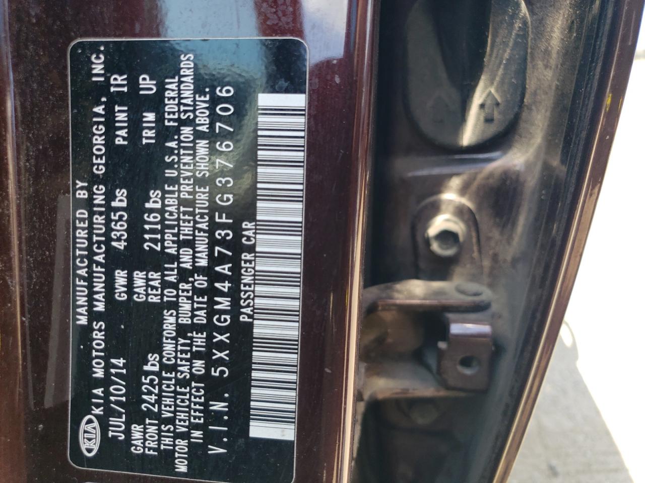 5XXGM4A73FG376706 2015 Kia Optima Lx