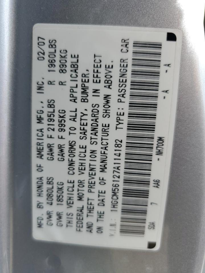 1HGCM56127A114182 2007 Honda Accord Value