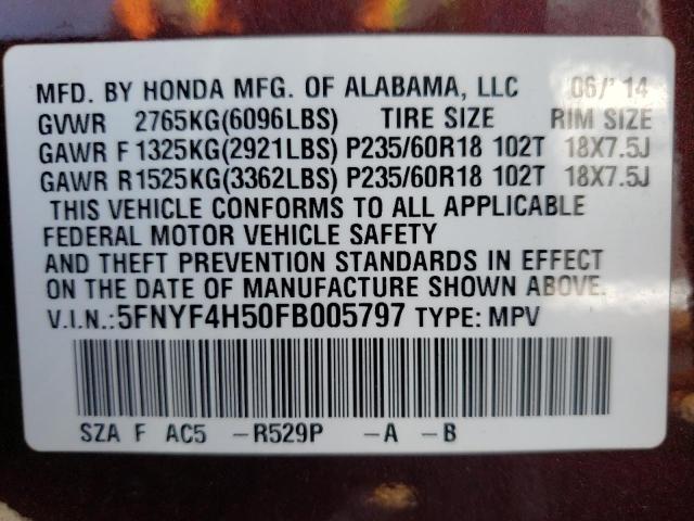 2015 HONDA PILOT EXL - 5FNYF4H50FB005797