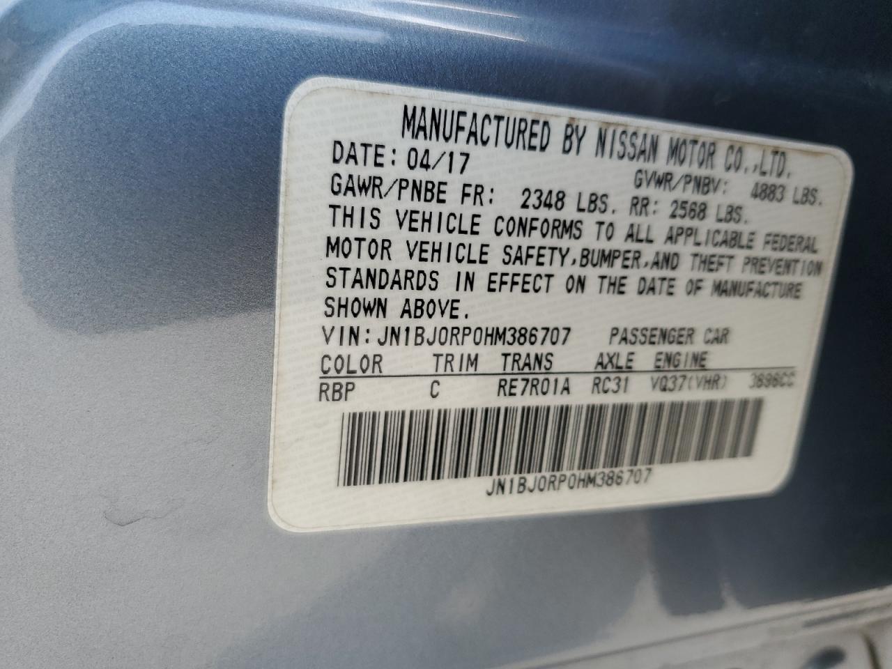 JN1BJ0RP0HM386707 2017 Infiniti Qx50