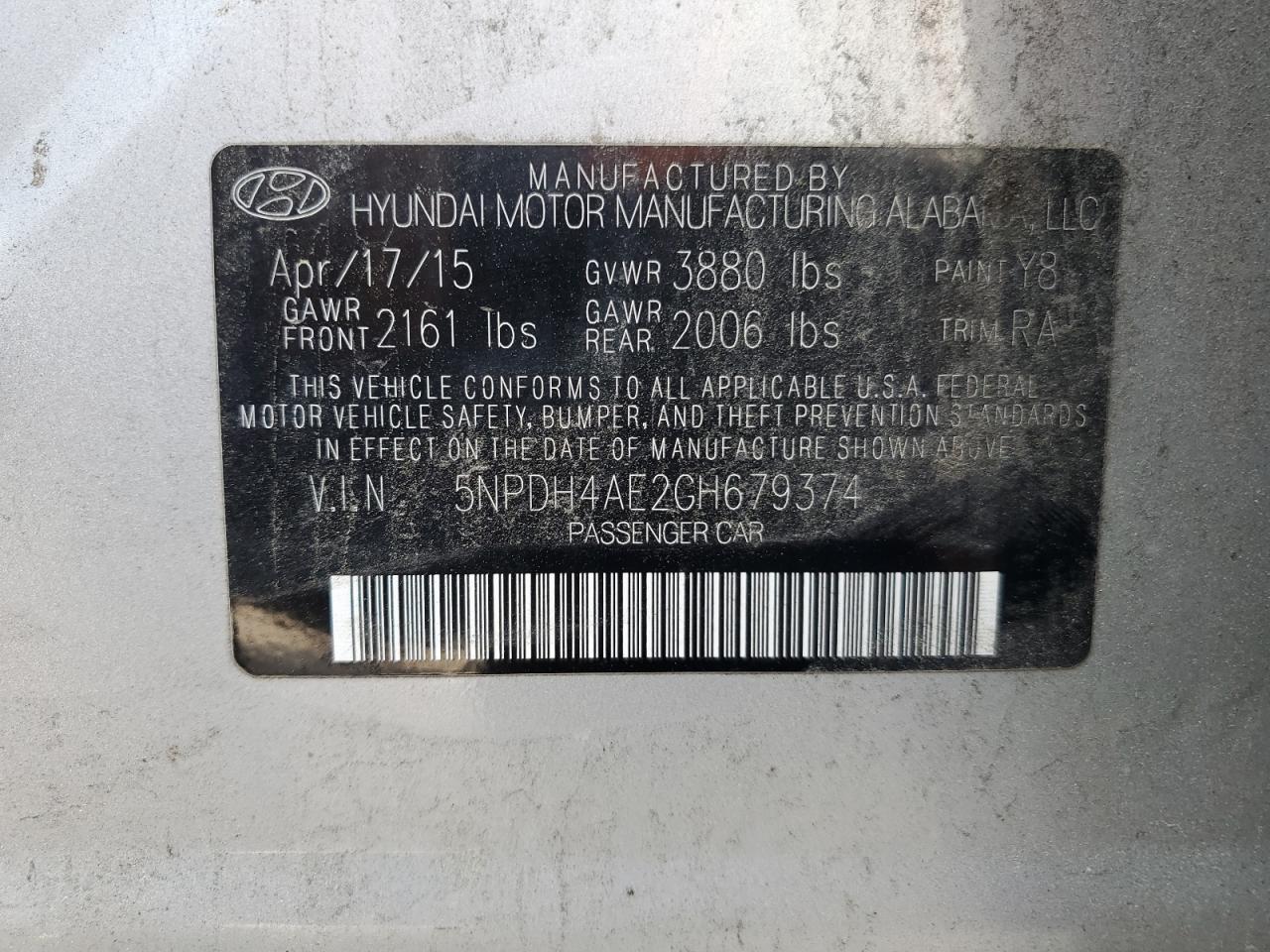 5NPDH4AE2GH679374 2016 Hyundai Elantra Se