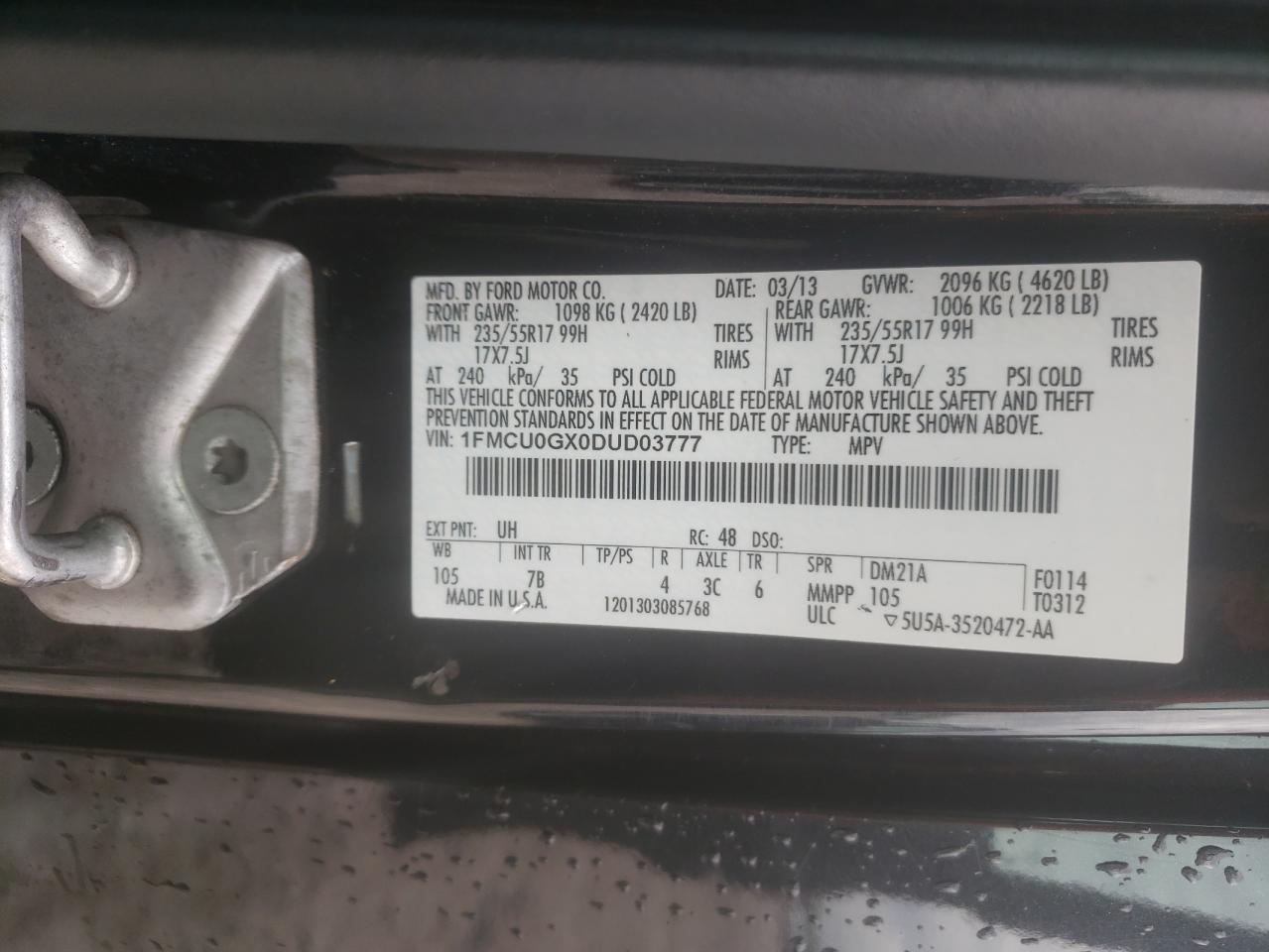 2013 Ford Escape Se vin: 1FMCU0GX0DUD03777